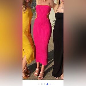 Peppermayo Fuchsia Strapless Dress with Cut-Outs